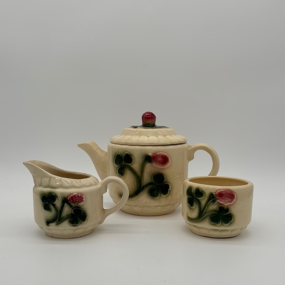 Vintage McCoy Shamrock Ceramic Tea Pot Sugar and Creamer